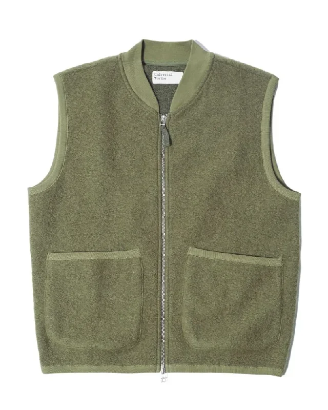 Universal Works Zip Waistcoat In Wool Fleece - Lovat