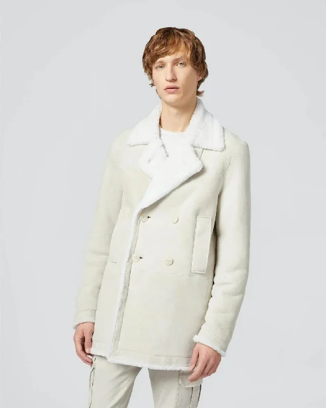 DOUBLE-BREASTED SHEARLING COAT SKINNJAKKE Hvit