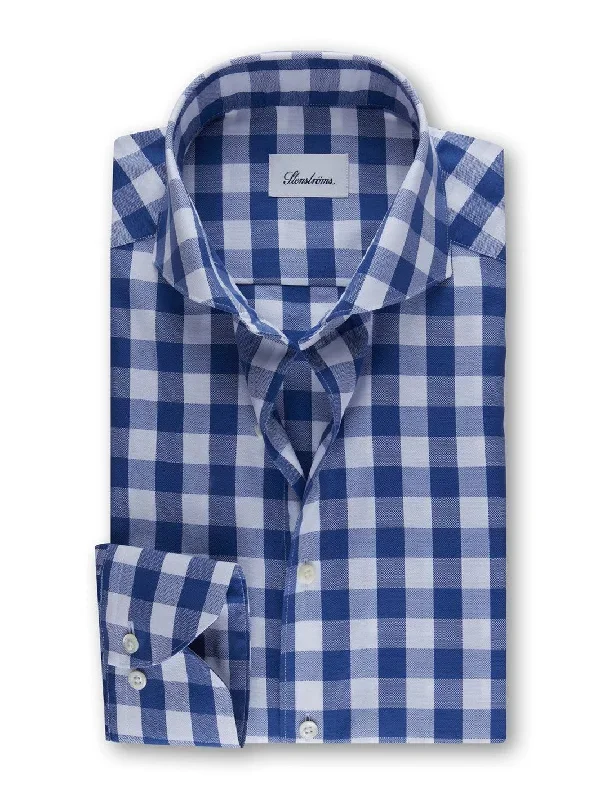 FITTED BODY BLUE CHECKED OXFORD SHIRT Blå