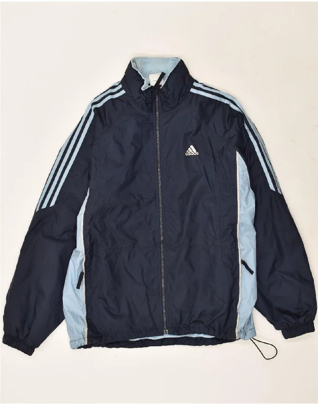 ADIDAS Mens Graphic Hooded Windbreaker Jacket UK 42/44 Large Navy Blue