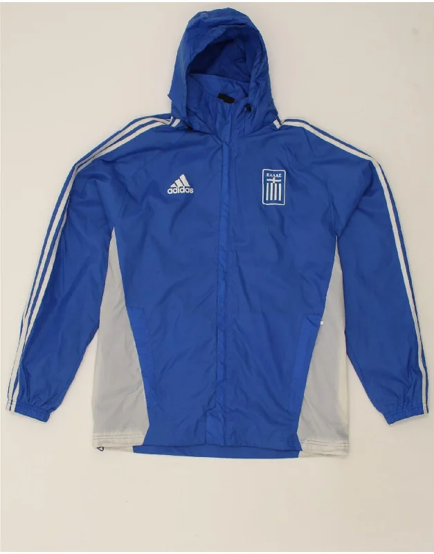 ADIDAS Mens Hooded Rain Jacket UK 38/40 Medium Blue Colourblock Nylon