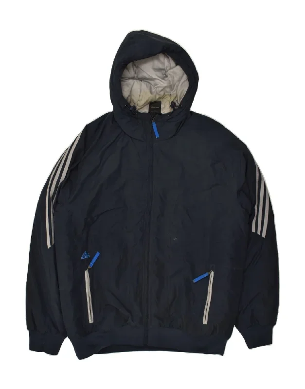 ADIDAS Mens Hooded Windbreaker Jacket UK 40 Large Navy Blue