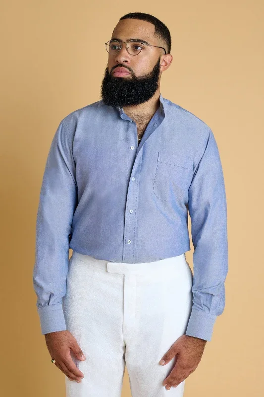 Amir Band Collar Oxford Shirt in Blue