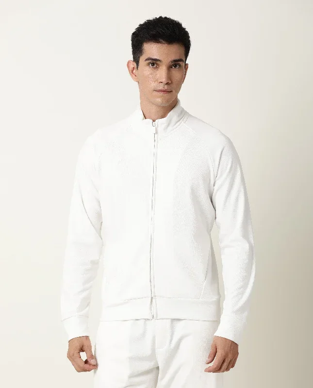 Rare Rabbit Articale Men's Azil Ivory White High Neck Zip-Up Jacket