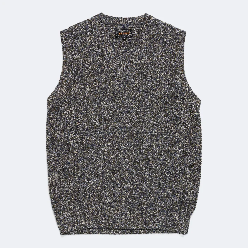 Cotton Linen Vest Alan Pattern - Navy