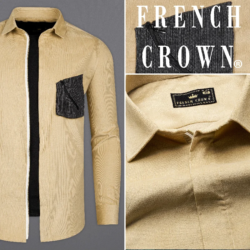 Brandy Brown Corduroy Designer Overshirt/Shacket With Zipper Fastening