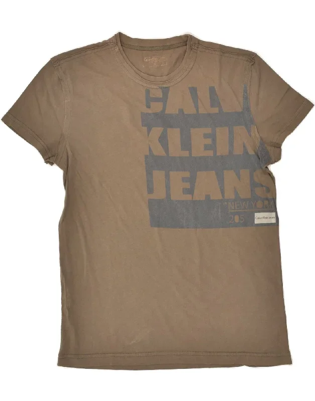 CALVIN KLEIN Mens Graphic T-Shirt Top Medium Brown Cotton