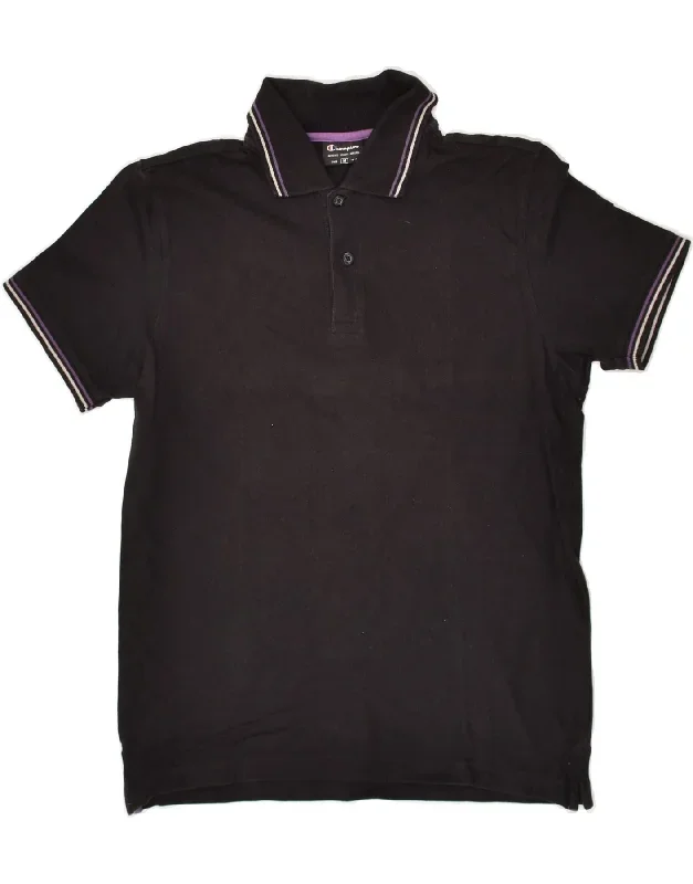 CHAMPION Mens Polo Shirt Medium Black Cotton