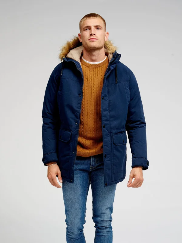 Classic Long Parka Jacket - Navy