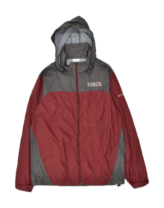 COLUMBIA Mens Hooded Rain Jacket UK 38 Medium Maroon Colourblock