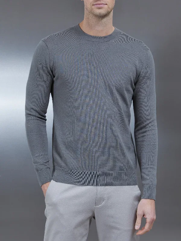 Cotton Knitted Crew Neck Sweatshirt in Sage