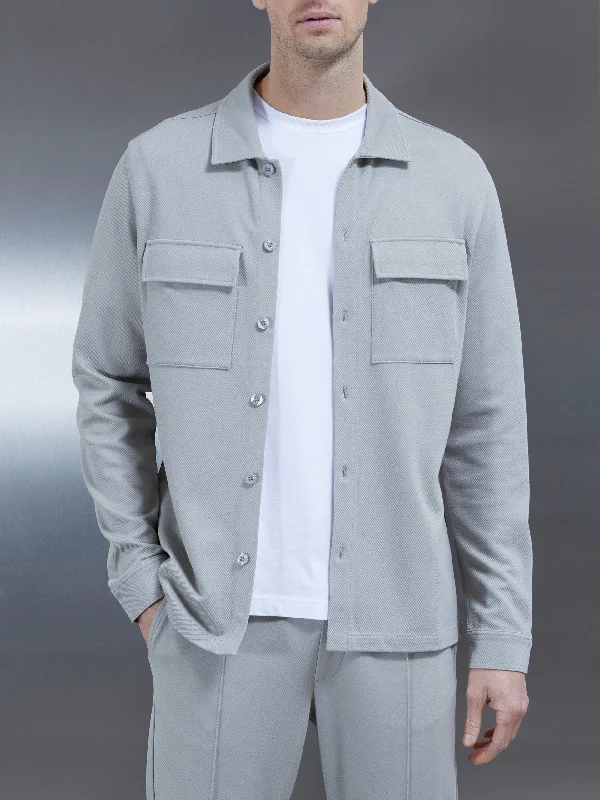 Cotton Twill Overshirt in Stone