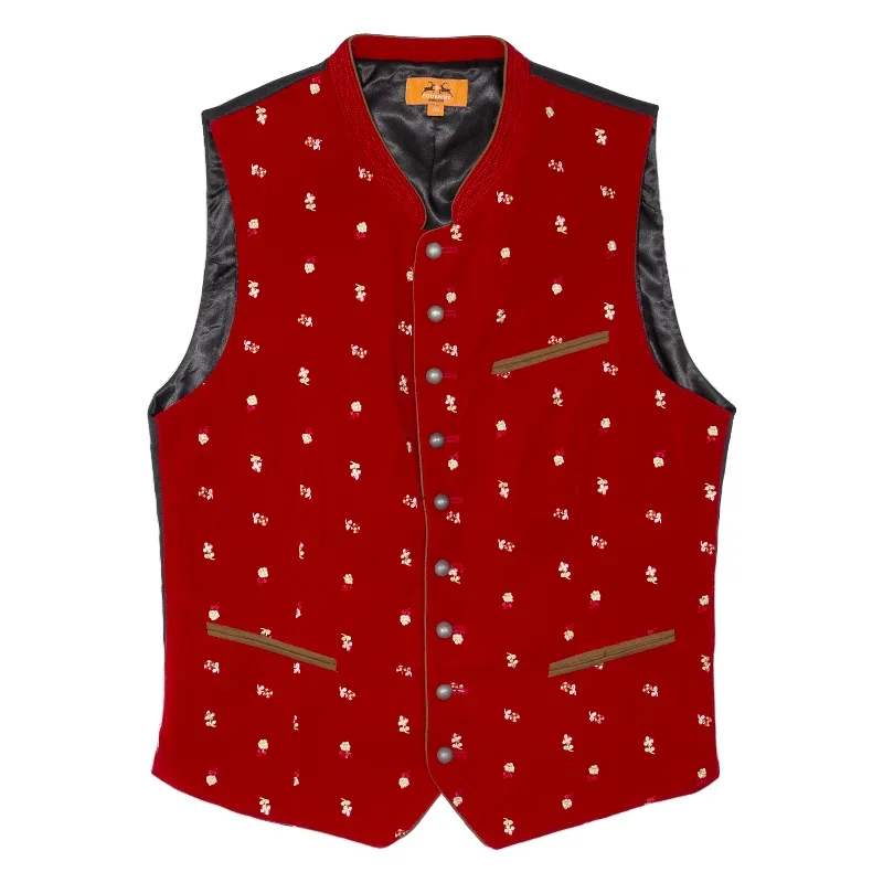 COUNTRY MADDOX Mens Waistcoat Red Velvet Floral S