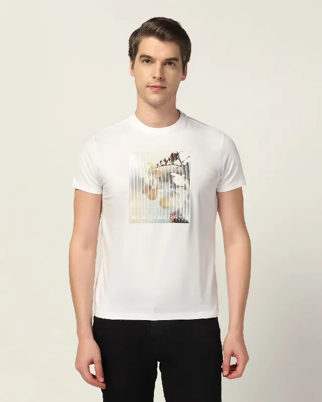 Crew Neck Off White Printed T-Shirt - Rumba