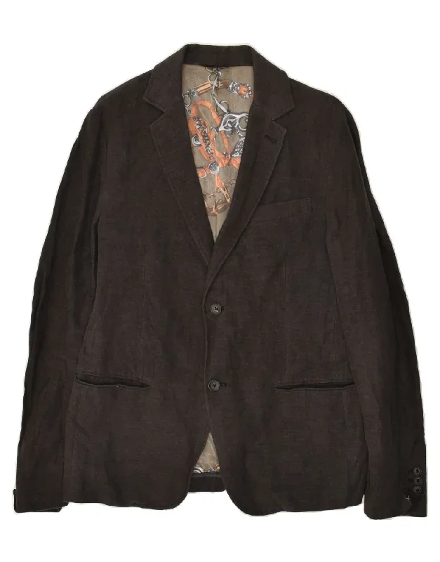 DANIELE ALESSANDRINI Mens 2 Button Blazer Jacket IT 50 Large Brown Cotton