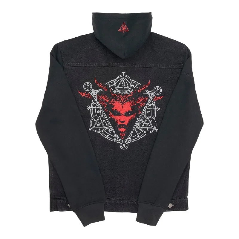 Diablo IV Lilith Denim Black Button-Up Hoodie Jacket