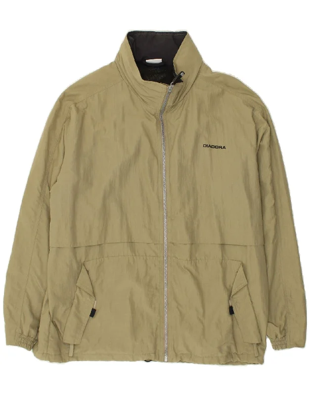 DIADORA Mens Hooded Rain Jacket UK 38 Medium Khaki Polyamide