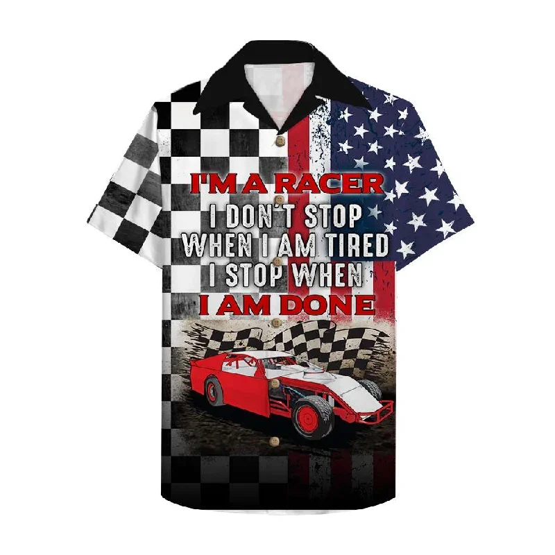 Dirt Track Racing Hawaiian Shirt - American Checkered Pattern