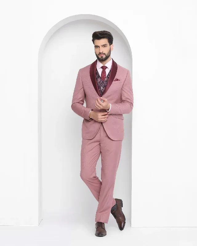 Multitude 6X Pink Textured Formal Suit - Domnia