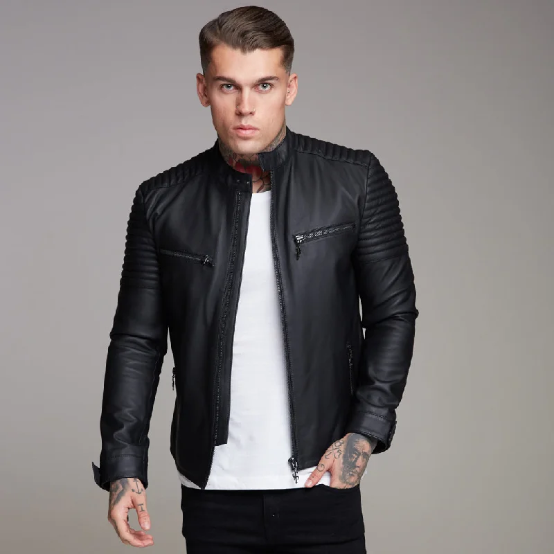 Father Sons Black Bomber Leather Jacket - FSH198