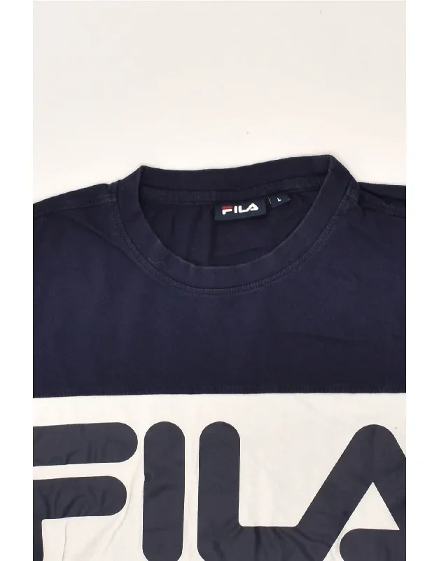 fila-mens-graphic-t-shirt-top-large-navy-blue-colourblock-cotton