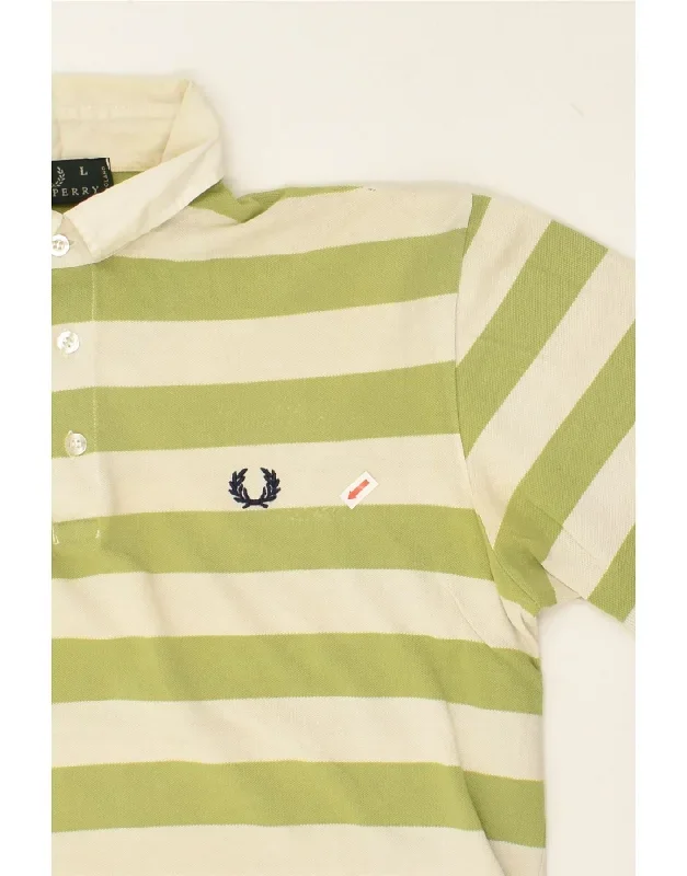 fred-perry-mens-polo-shirt-large-green-striped-cotton