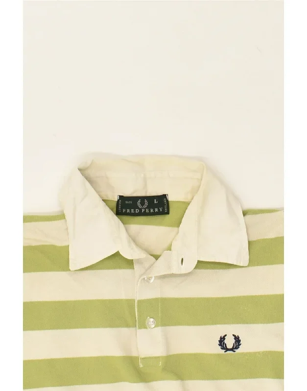 fred-perry-mens-polo-shirt-large-green-striped-cotton