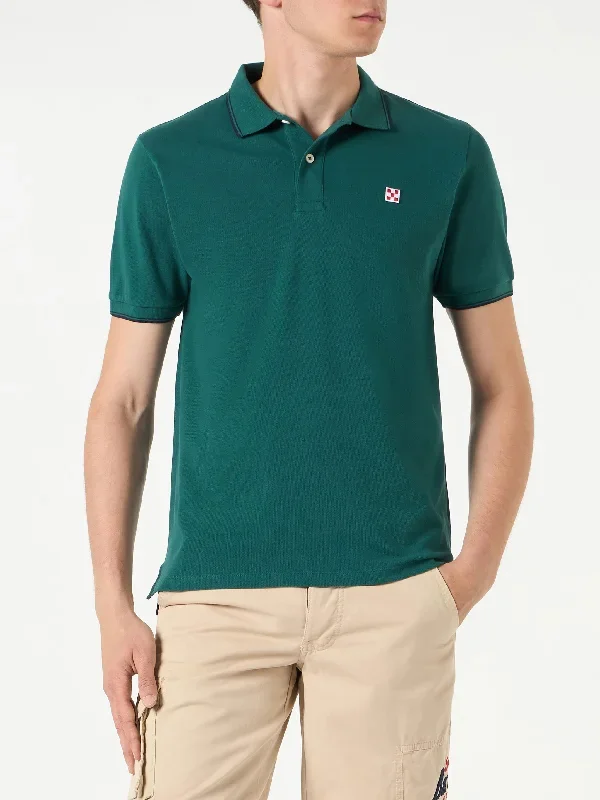 Green piquet polo with St. Barth check logo