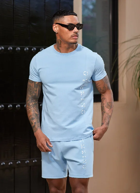 Gym King Split Linear Tee - Soft Blue