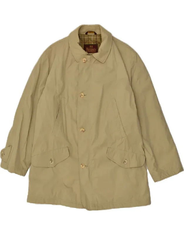 HERNO Mens Overcoat UK 40 Large Beige Cotton