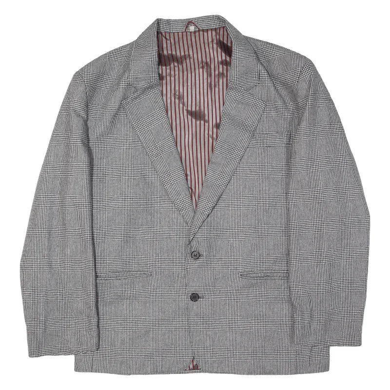 Houndstooth Blazer Jacket Grey Wool 90s Check Mens L