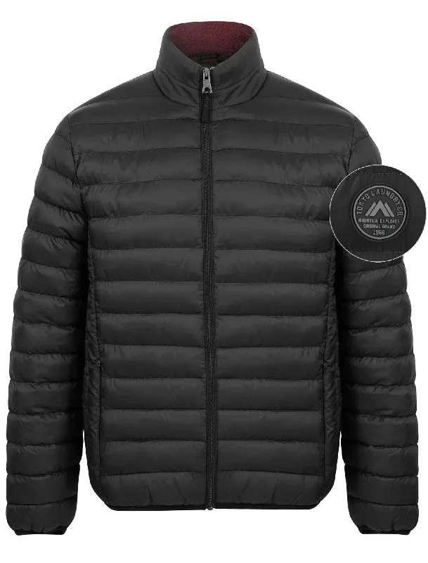 Inigo Funnel Neck Quilted Puffer Jacket in Jet Black / Burgundy - Tokyo Laundry