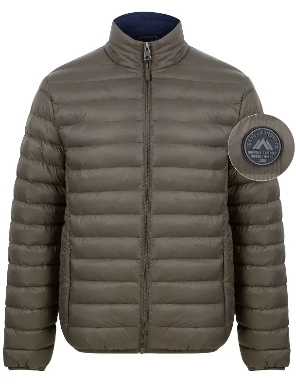 Inigo Funnel Neck Quilted Puffer Jacket in Khaki - Tokyo Laundry