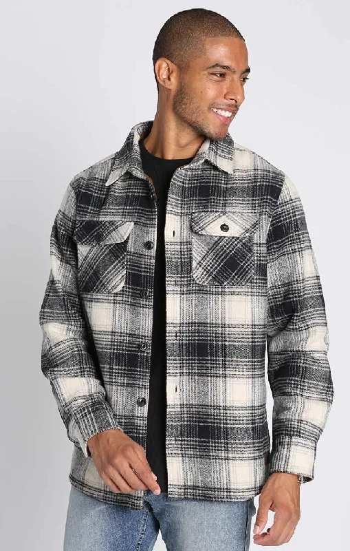 Grey Plaid Wool Blend Overshirt