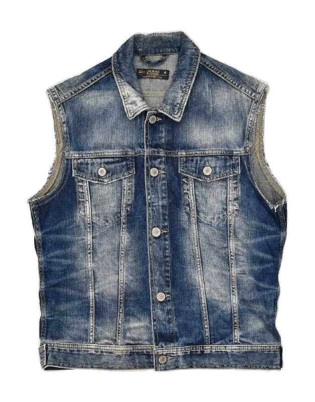 JACK & JONES Mens Denim Gilet UK 40 Large Navy Blue Cotton