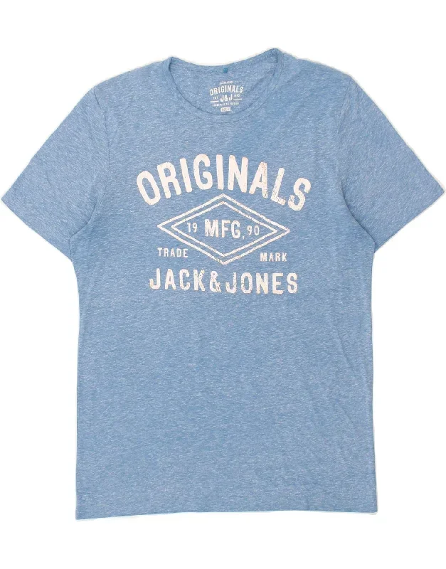 JACK & JONES Mens Graphic T-Shirt Top Large Blue Flecked