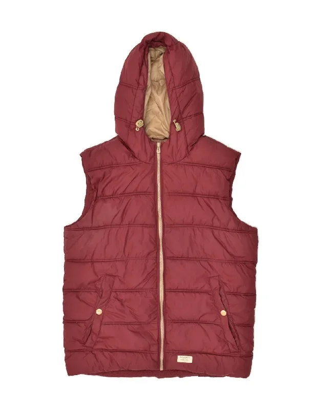 JACK & JONES Mens Hooded Padded Gilet UK 40 Large Maroon Nylon