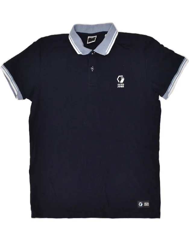 JACK & JONES Mens Polo Shirt Large Navy Blue Cotton