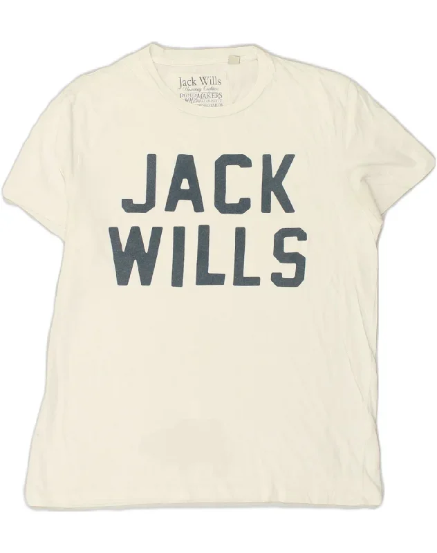 JACK WILLS Mens Graphic T-Shirt Top Medium White Cotton