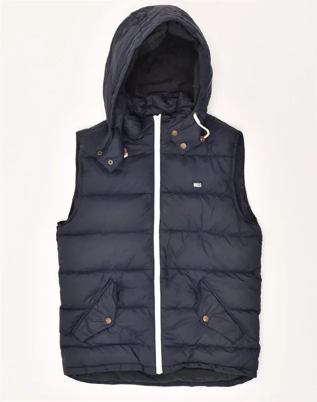 JACK WILLS Mens Hooded Padded Gilet UK 36 Small Navy Blue Nylon