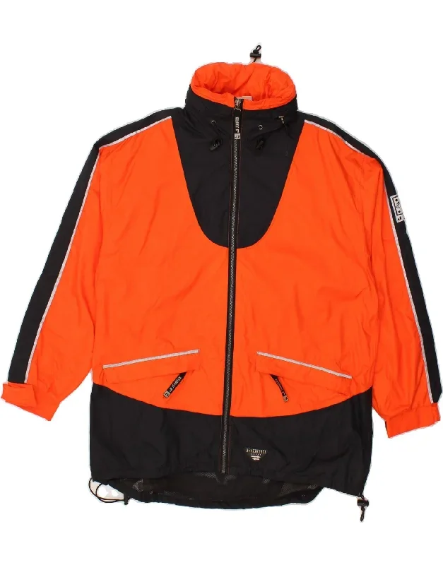 JEANTEX Mens Graphic Windbreaker Jacket UK 42 XL Orange Colourblock