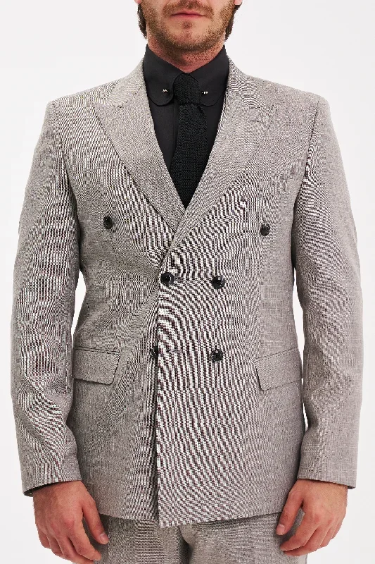 JOSE - Grey Textured Double Breasted Suit