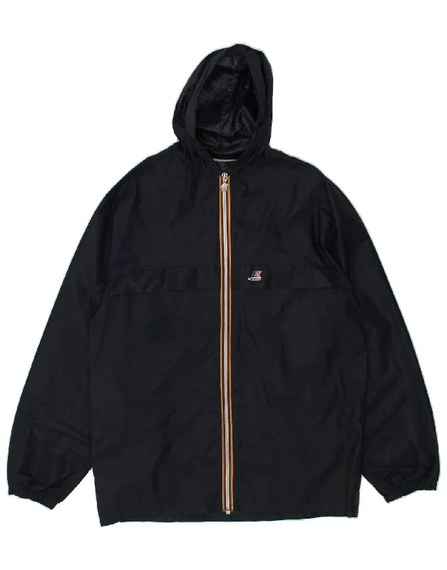 K-WAY Mens Hooded Rain Jacket UK 40 Large Navy Blue Polyamide