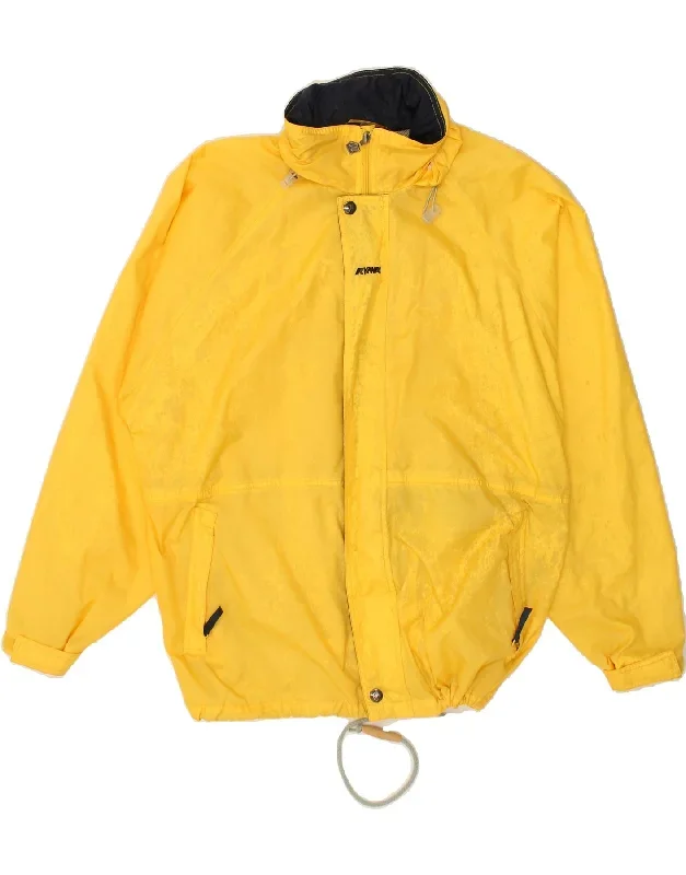 K-WAY Mens Hooded Windbreaker Jacket UK 40 Large Yellow Polyester