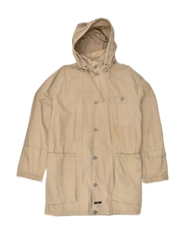 LEVI'S Mens Hooded Overcoat UK 40 Large Beige Cotton