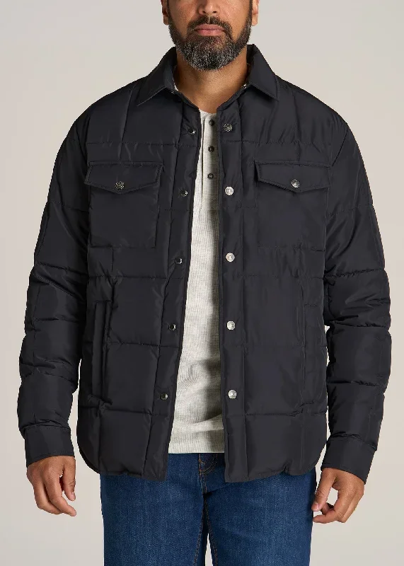 LJ&S Puffer Shirt Jacket for Tall Men in Black