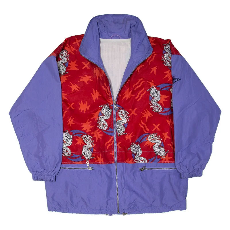 LOFFLER Dragon Shell Jacket Purple 90s Crazy Pattern Mens XS