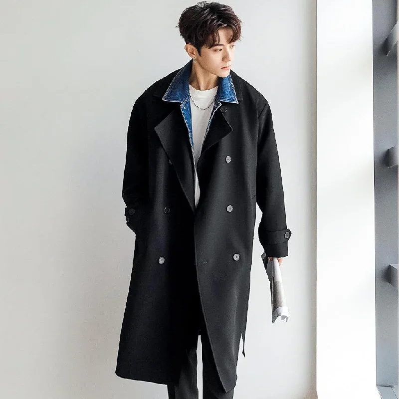 Long Double Breasted Trench Coat With Denim