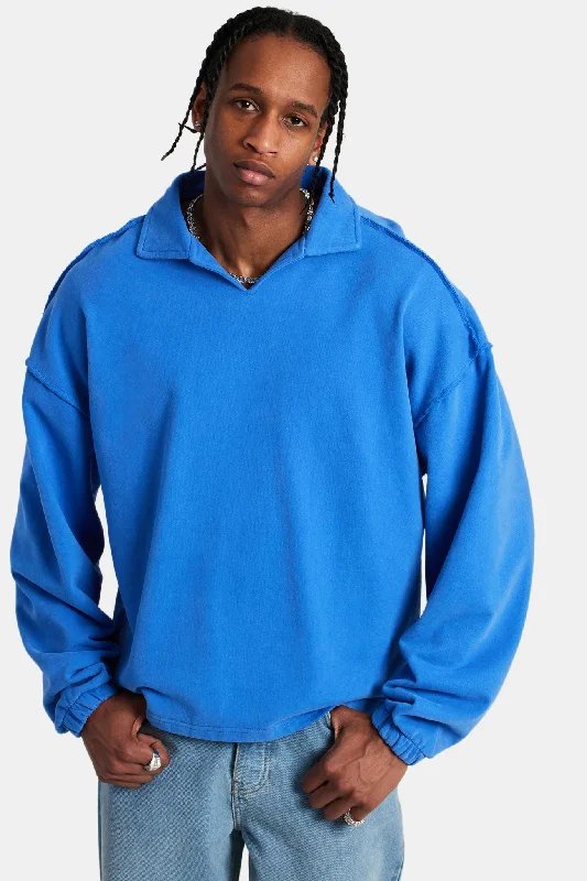 long-sleeve-exposed-seam-collared-sweatshirt-washed-cobalt