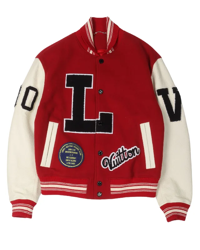 Multi-Patches Mixed Leather Varsity Blouson